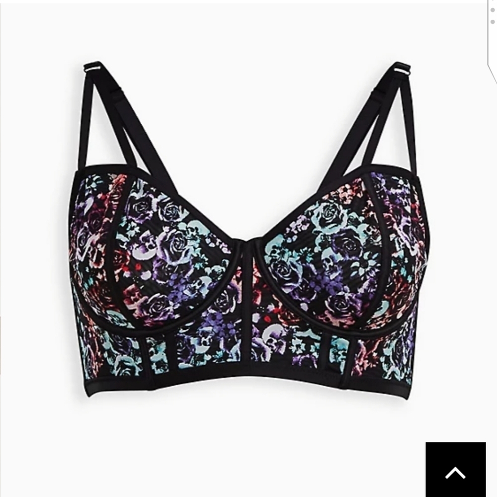 🆕☠ 1X FLORAL SKULL MESH UNDERWIRE LONGLINE BRALETTE